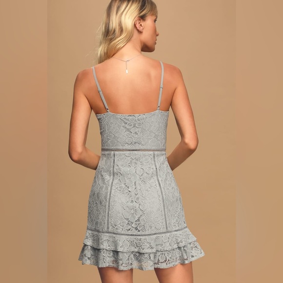 NWOT Lulu’s Sweet Like Candy Lace Ruffle Hem Minidress XL Dusty Blue MSRP $75 - Picture 3 of 12